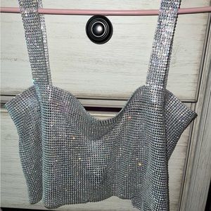 Silver rhinestone crop top